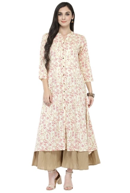 Varanga Cream & Beige Viscose Rayon Kurta With Palazzo Varanga Cream & Beige Viscose Rayon Kurta With Palazzo