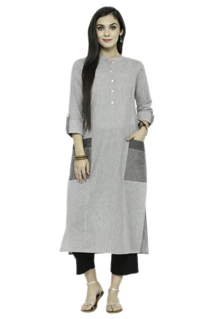 Varanga Grey & Black Textured Cotton Kurta With Pants Varanga Grey & Black Textured Cotton Kurta With Pants