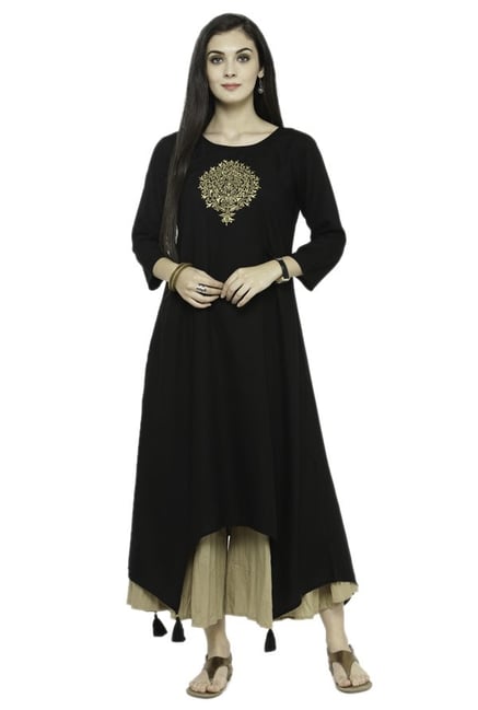 Varanga Black Embroidered Cotton Kurta Varanga Black Embroidered Cotton Kurta