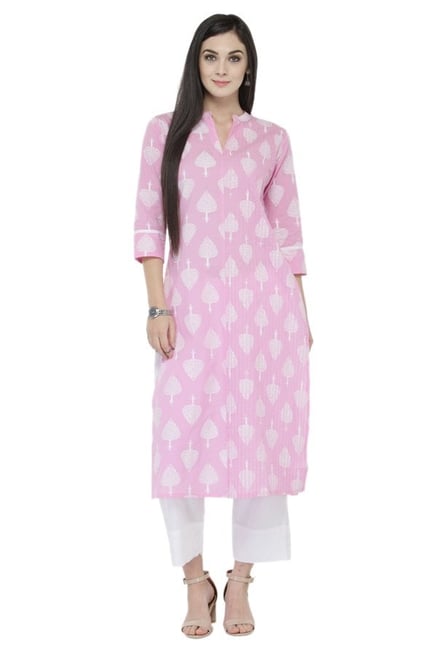 Varanga Pink Printed Cotton Kurta Varanga Pink Printed Cotton Kurta