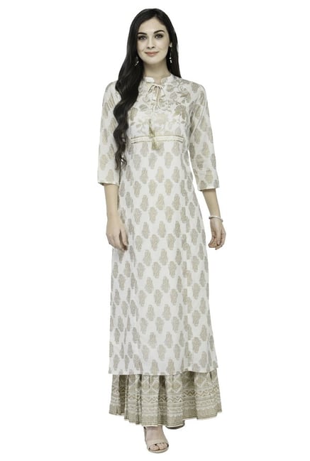 Varanga Off White Printed Viscose Rayon Kurta Varanga Off White Printed Viscose Rayon Kurta