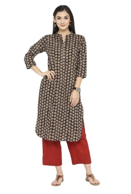 Varanga Brown & Rust Printed Cotton Kurta With Pants Varanga Brown & Rust Printed Cotton Kurta With Pants