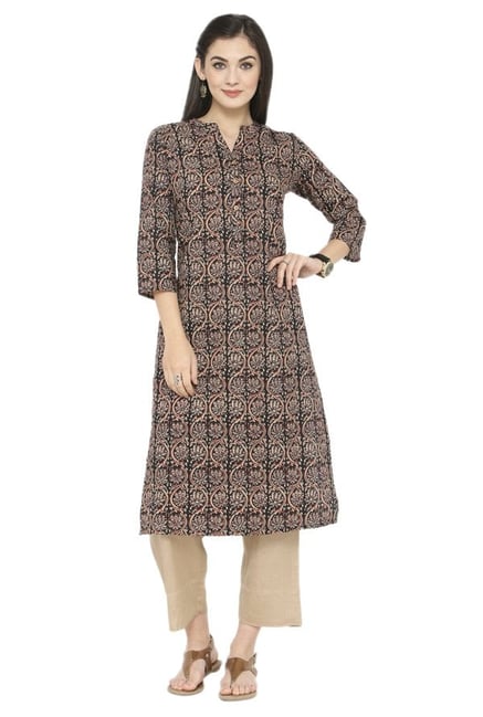 Varanga Brown & Beige Printed Cotton Kurta With Pants Varanga Brown & Beige Printed Cotton Kurta With Pants
