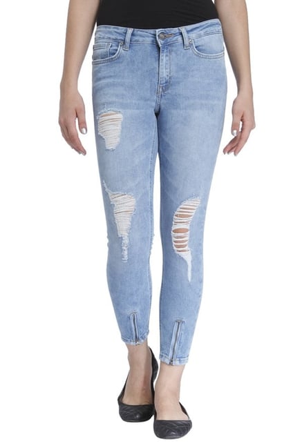 Only Blue Regular Fit Tattered Low Rise Jeans Only Blue Regular Fit Tattered Low Rise Jeans