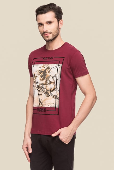 Status Quo Maroon Printed T-Shirt Status Quo Maroon Printed T-Shirt