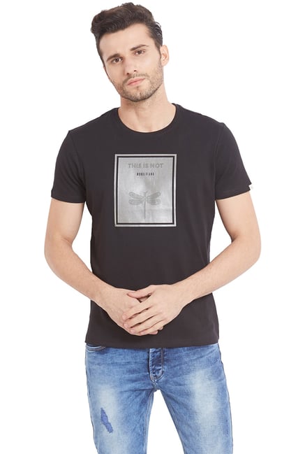 Spykar Black Round Neck Cotton T-Shirt Spykar Black Round Neck Cotton T-Shirt