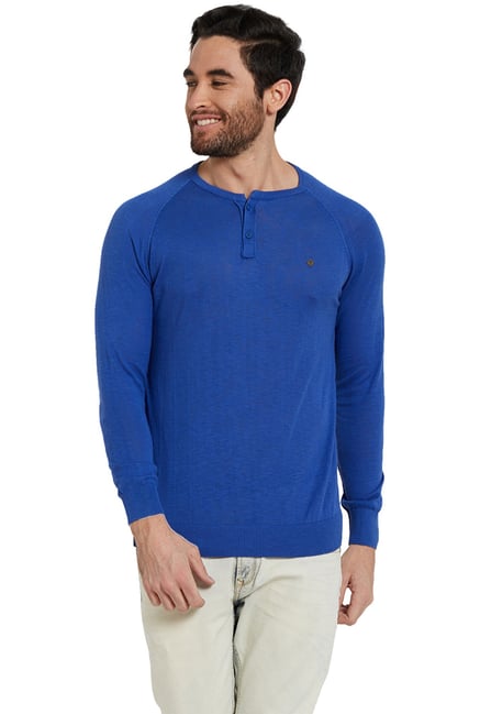 Spykar Royal Blue Raglan Sleeves T-Shirt Spykar Royal Blue Raglan Sleeves T-Shirt
