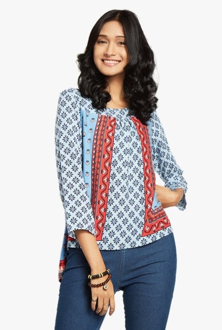 Global Desi Blue Printed Top Global Desi Blue Printed Top