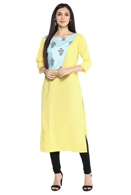 Ziyaa Yellow Floral Print Crepe Kurta Ziyaa Yellow Floral Print Crepe Kurta