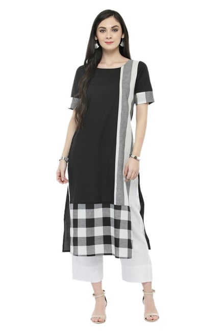Varanga Black & Off White Checks Cotton Kurta Varanga Black & Off White Checks Cotton Kurta