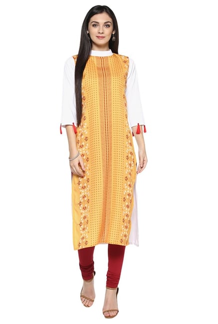 Ziyaa Mustard Printed Crepe Straight Kurta Ziyaa Mustard Printed Crepe Straight Kurta