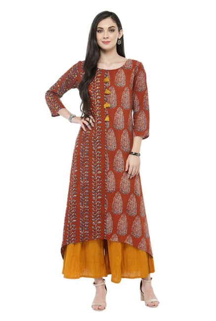 Varanga Rust Printed Cotton Kurta Varanga Rust Printed Cotton Kurta
