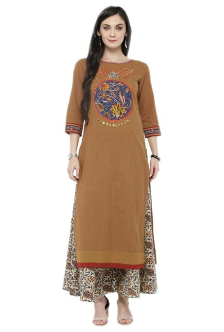 Varanga Brown & Off White Cotton Kurta With Palazzo Varanga Brown & Off White Cotton Kurta With Palazzo