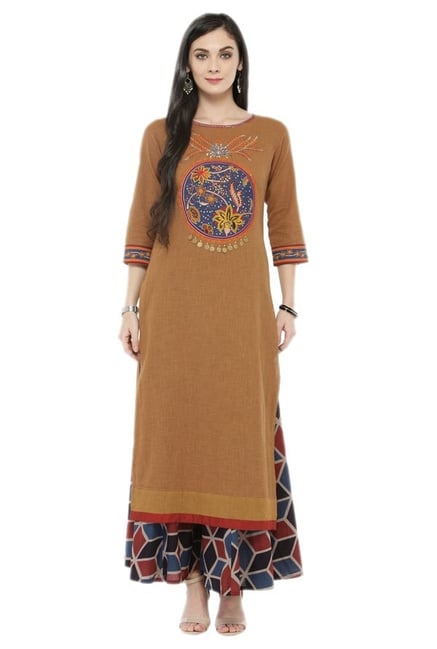 Varanga Brown & Navy Cotton Kurta With Palazzo Varanga Brown & Navy Cotton Kurta With Palazzo