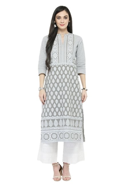 Varanga Grey Printed Cotton Kurta Varanga Grey Printed Cotton Kurta