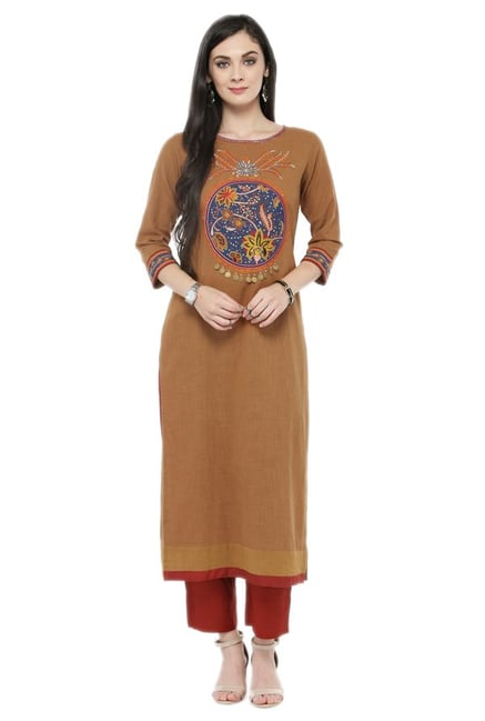 Varanga Brown & Rust Cotton Kurta With Pants Varanga Brown & Rust Cotton Kurta With Pants