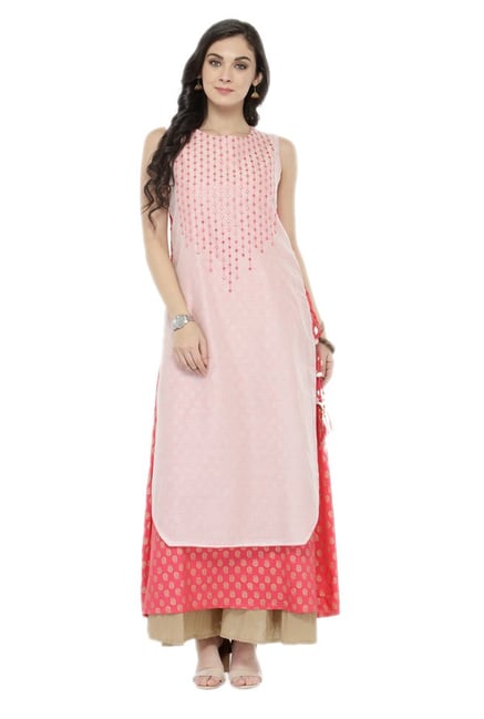 Varanga Pink & Beige Silk Blend Kurta With Palazzo Varanga Pink & Beige Silk Blend Kurta With Palazzo