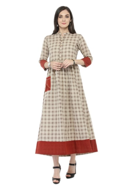 Varanga Grey Checks Polyester Kurta Varanga Grey Checks Polyester Kurta