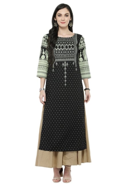 Varanga Black Printed Viscose & Rayon Kurta Varanga Black Printed Viscose & Rayon Kurta