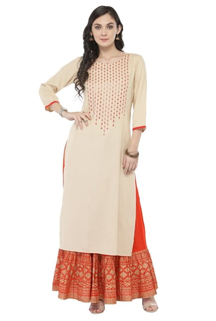 Varanga Off White Embellished Chanderi & Cotton Kurta Varanga Off White Embellished Chanderi & Cotton Kurta