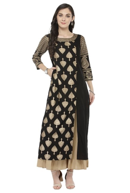 Varanga Black & Beige Viscose Rayon Kurta With Palazzo Varanga Black & Beige Viscose Rayon Kurta With Palazzo