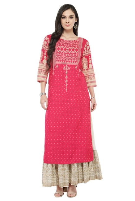 Varanga Pink Printed Viscose & Rayon Kurta Varanga Pink Printed Viscose & Rayon Kurta