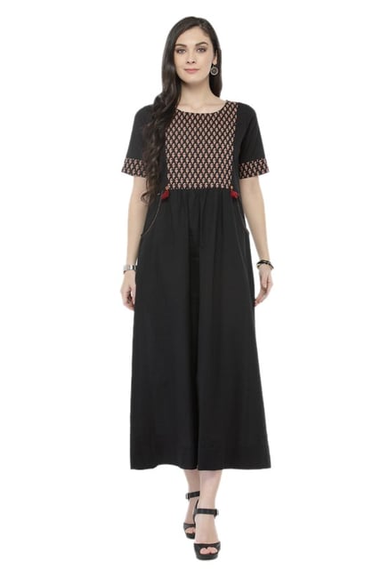 Varanga Black Printed Cotton Dress Varanga Black Printed Cotton Dress