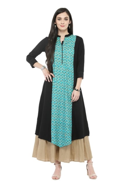 Varanga Black & Beige Viscose Rayon Kurta With Palazzo Varanga Black & Beige Viscose Rayon Kurta With Palazzo