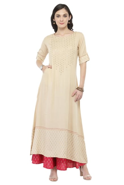 Varanga White & Pink Viscose Rayon Kurta With Palazzo Varanga White & Pink Viscose Rayon Kurta With Palazzo