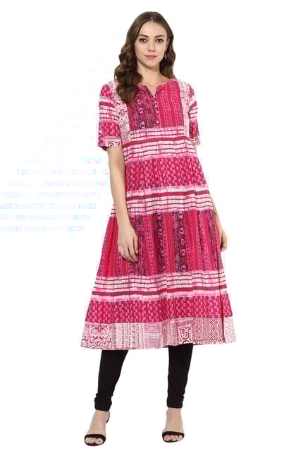 Mytri Pink Printed Cambric Anarkali Kurta Mytri Pink Printed Cambric Anarkali Kurta