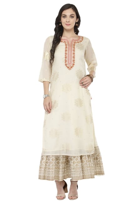 Varanga Off White Embroidered Georgette Kurta Varanga Off White Embroidered Georgette Kurta