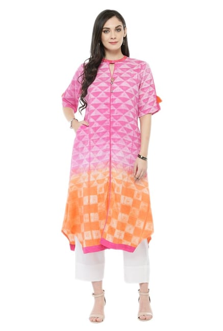Varanga Pink & White Cotton Blend Kurta With Palazzo Varanga Pink & White Cotton Blend Kurta With Palazzo