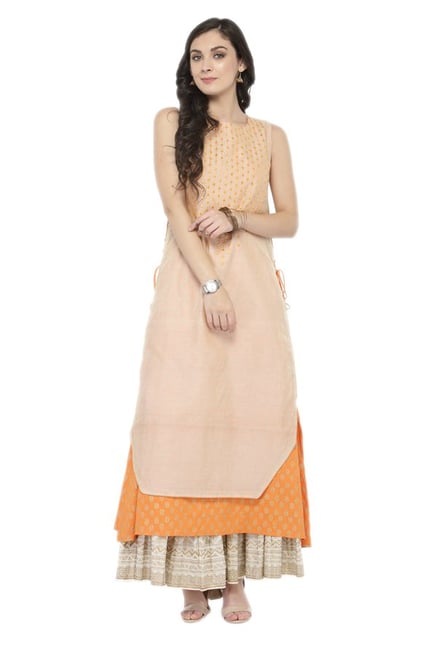 Varanga Peach & Orange Chanderi & Cotton Kurta Varanga Peach & Orange Chanderi & Cotton Kurta