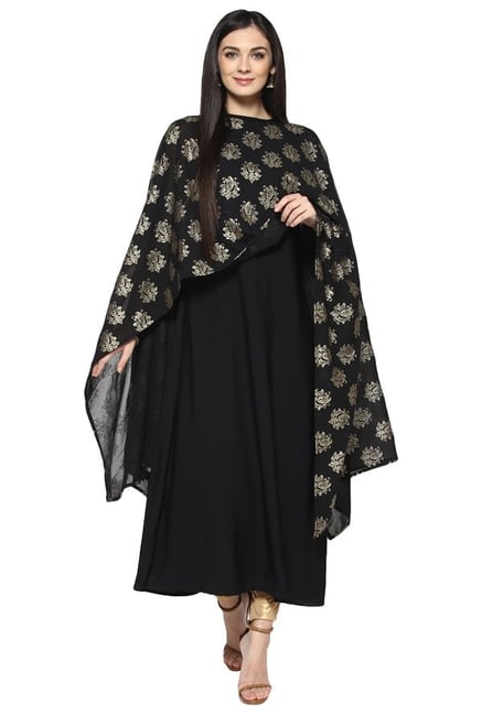 Ziyaa Black Printed Crepe A-Line Kurta Ziyaa Black Printed Crepe A-Line Kurta