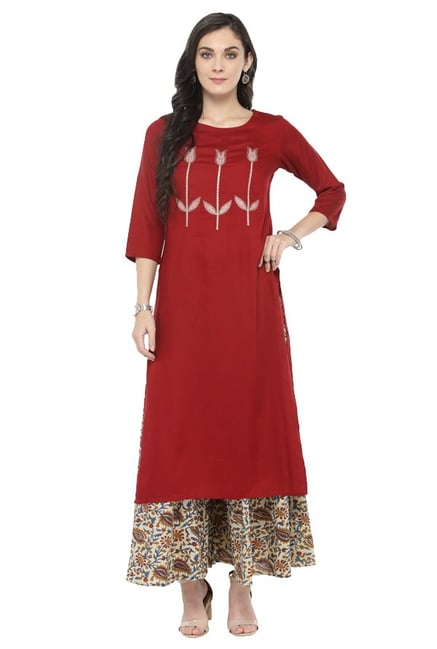 Varanga Rust Embellished Viscose & Rayon Kurta Varanga Rust Embellished Viscose & Rayon Kurta
