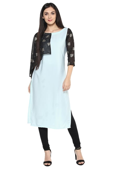 Ziyaa Blue Printed Crepe Straight Kurta Ziyaa Blue Printed Crepe Straight Kurta