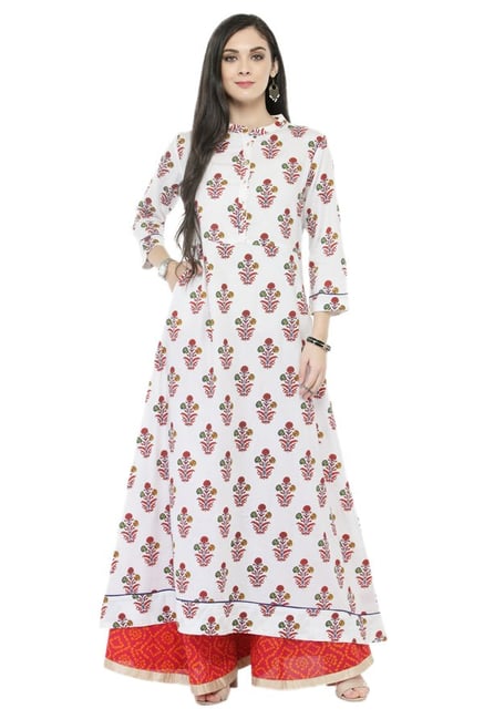Varanga White & Pink Cotton Kurta With Palazzo Varanga White & Pink Cotton Kurta With Palazzo