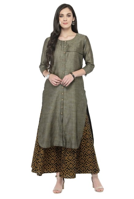 Varanga Dark Grey Textured Cotton Kurta Varanga Dark Grey Textured Cotton Kurta
