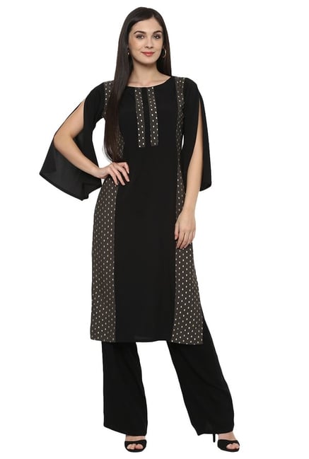 Ziyaa Black Printed Crepe Straight Kurta Ziyaa Black Printed Crepe Straight Kurta
