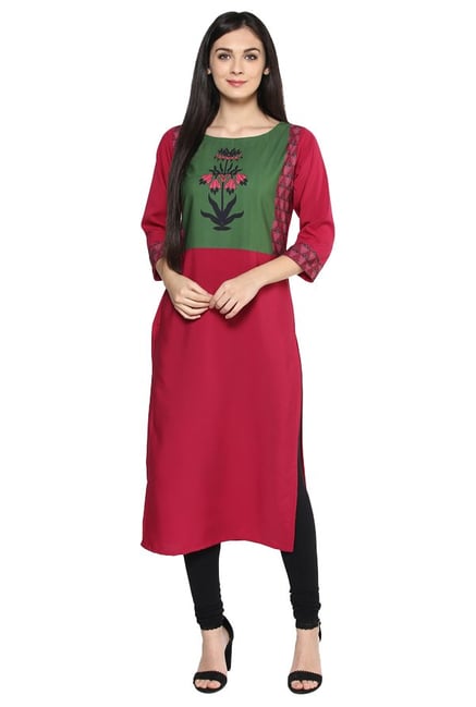 Ziyaa Pink Printed Crepe Straight Kurta Ziyaa Pink Printed Crepe Straight Kurta
