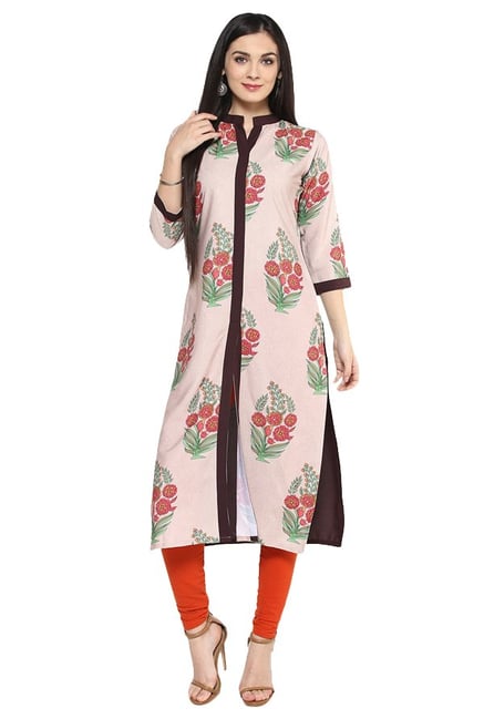 Ziyaa Pink Floral Print Crepe Straight Kurta Ziyaa Pink Floral Print Crepe Straight Kurta