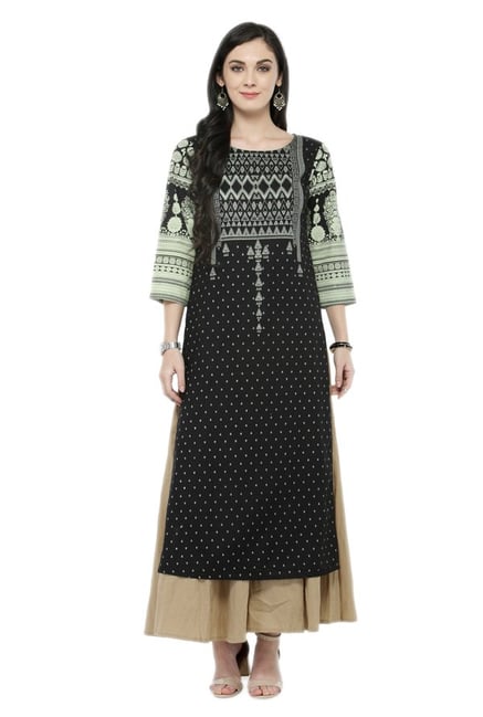 Varanga Black & Beige Viscose Rayon Kurta With Palazzo Varanga Black & Beige Viscose Rayon Kurta With Palazzo