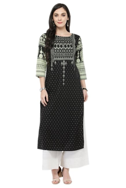 Varanga Black & White Viscose Rayon Kurta With Palazzo Varanga Black & White Viscose Rayon Kurta With Palazzo