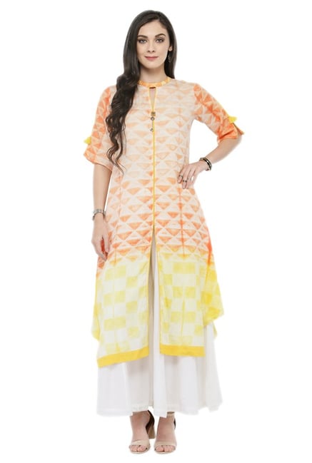 Varanga Orange & White Cotton Blend Kurta With Palazzo Varanga Orange & White Cotton Blend Kurta With Palazzo