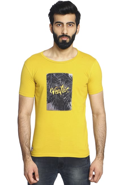 Duke Mustard Printed Round Neck T-Shirt Duke Mustard Printed Round Neck T-Shirt