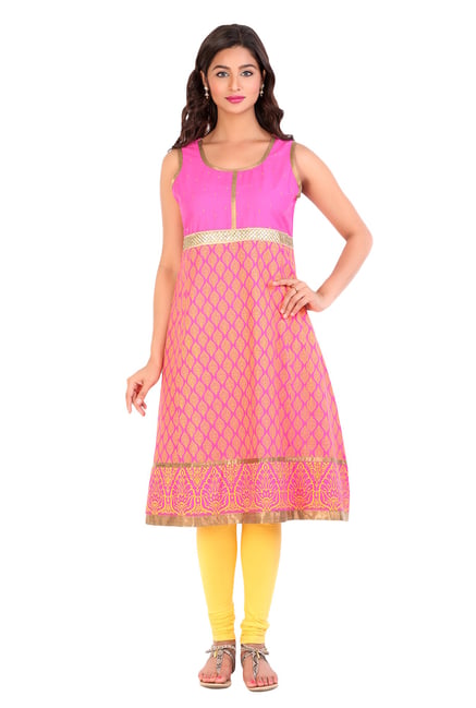 Mytri Pink Printed Cambric Anarkali Kurta Mytri Pink Printed Cambric Anarkali Kurta