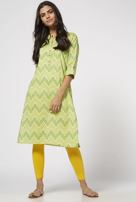 Utsa by Westside Lime Cotton Printed Kurta Utsa by Westside Lime Cotton Printed Kurta