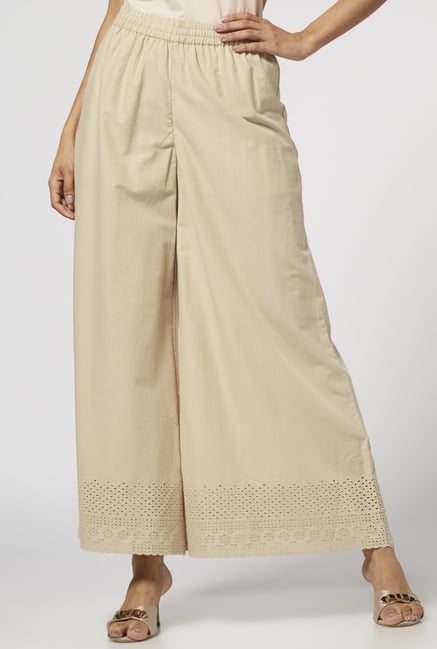 Zuba by Westside Beige Pure Cotton Palazzos Zuba by Westside Beige Pure Cotton Palazzos