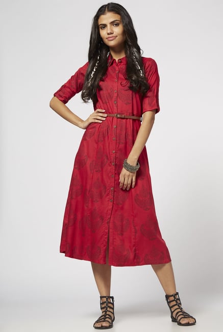 Bombay Paisley by Westside Red Dress with Belt Bombay Paisley by Westside Red Dress with Belt