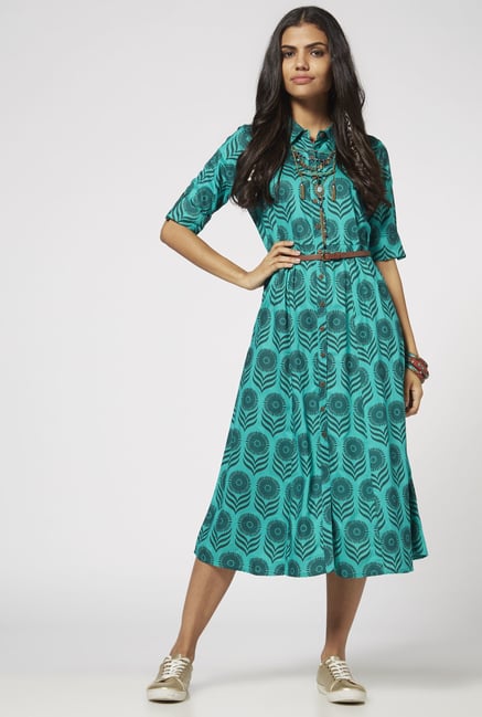 Bombay Paisley by Westside Green Dress with Belt Bombay Paisley by Westside Green Dress with Belt